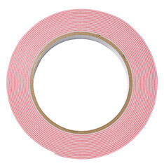 Roll of red double-sided tape on a white isolated background, repair and defect-fixing tool