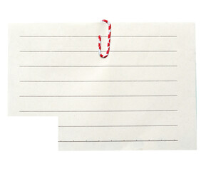 Piece of white paper in a line and a red paper clip on a white background