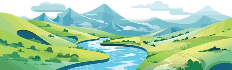 Naklejka premium A winding river through a valley vector simple 3d isolated illustration