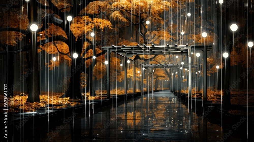 Aufkleber a walkway with lots of lights in the middle of it. generative ai image.