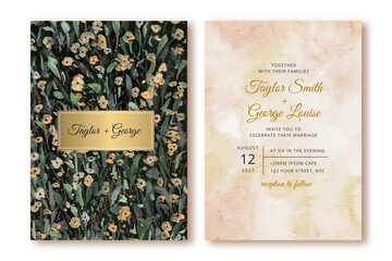 wedding invitation with yellow floral and abstract background