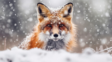 Obraz premium red fox in the snow - Created with Generative AI technology.