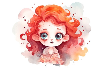 Watercolor cute hel cartoon character, concept of Whimsical art style, created with Generative AI technology - obrazy, fototapety, plakaty