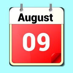 day on the calendar, vector image format, August 9