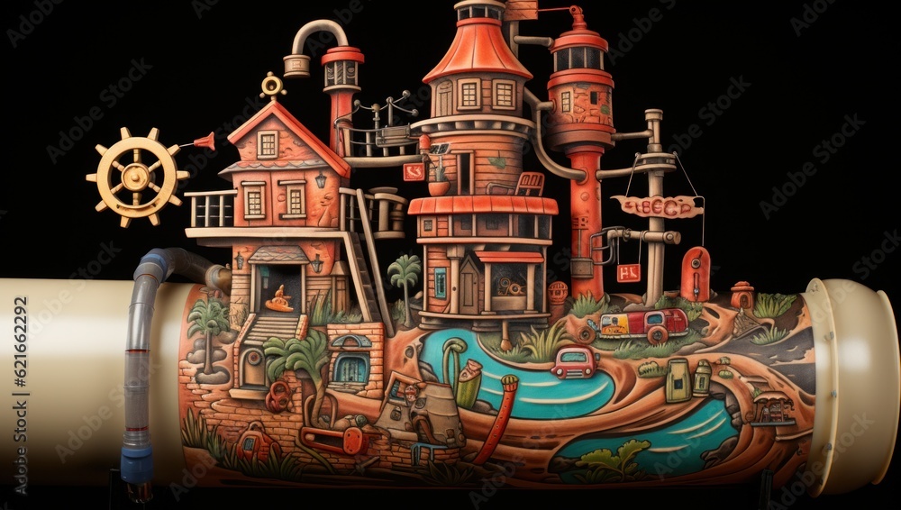 Poster a picture of a boat with a castle on it. generative ai image.