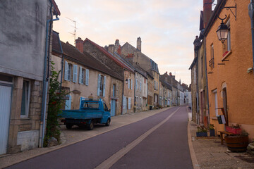 Fototapeta na wymiar View of streets of old French town Bligny-sur-Ouche, located in France..