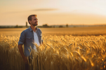 Naklejka na ściany i meble Man standing in a wheat field