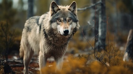 a gray wolf shot in jungle created with generative ai