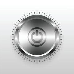 Knob round dial. Realistic metal . power on button .