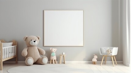 Mockup Frame Single Centered in Unisex Baby Nursery Teddy Bear