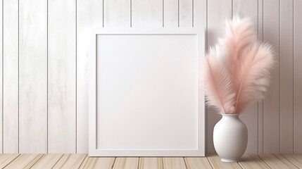 Mockup Frame Single Centered in Pastel Pink Farmhouse Style Wall Feathers