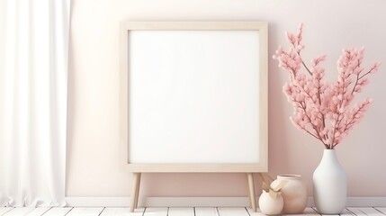 Mockup Frame Single Centered in Pastel Pink Farmhouse Style Wall Flowers