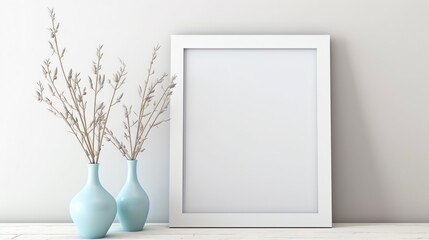 Mockup Frame Single Offset in Pastel Blue Farmhouse Style Wall Vase