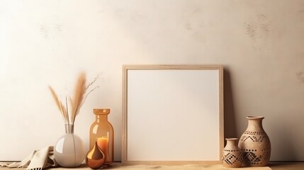 Mockup Frame Single Offset in Light Brown Boho Style Table Vase