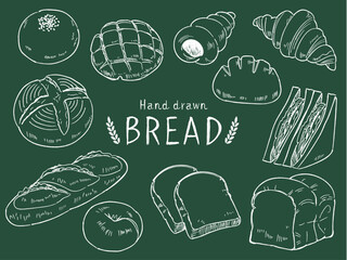 手描きのパン線画_ベクターイラスト_黒板風