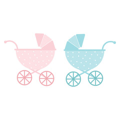 Fototapeta na wymiar Baby stroller for boy and girl. Children pram icon. Newborn carriage. Vector illustration.