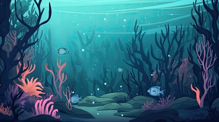 Ocean floor background illustration image, graphic recourse, backdrop artwork, website banner, background landscape, AI