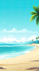 Fototapeta na wymiar Beach background illustration image, graphic recourse, backdrop artwork, website banner, background landscape, cell background, AI