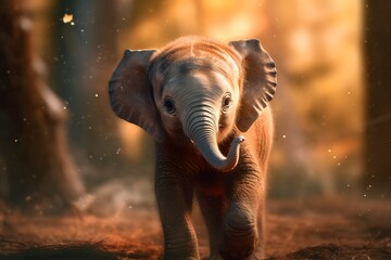 Naklejka na ściany i meble little elephant playing with its trunk