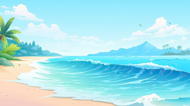 Beach ocean background illustration image, graphic recourse, backdrop artwork, website banner, background landscape, AI
