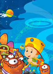 Naklejka premium Cartoon funny colorful scene of cosmos galactic alien ufo isolated illustration for children