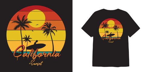 California sunset t shirt design and sticker