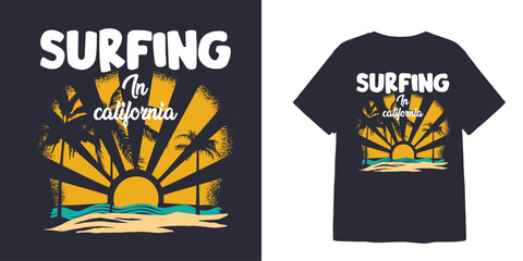 surfing glasses in california t shirt design and stickers