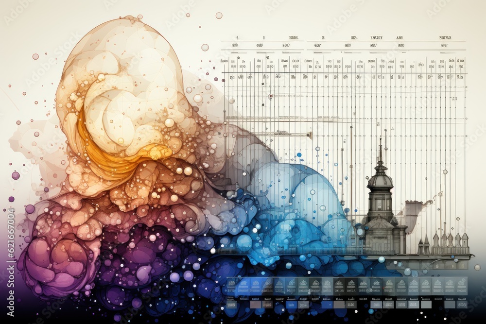 Aufkleber a painting of a building with a clock tower in the background. generative ai image.