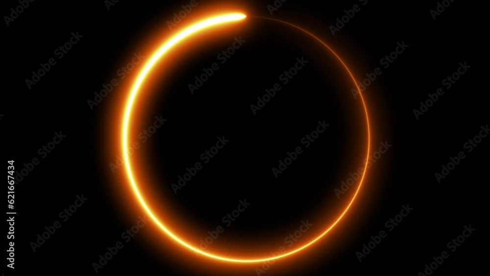 Poster circle shape frame orange color glowing fluorescent neon lights and loop animation on black screen.