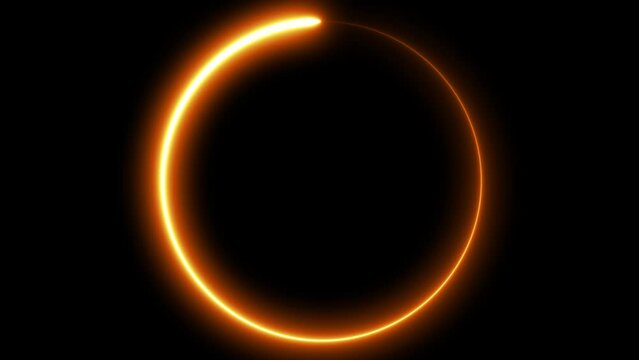Circle shape frame orange color glowing fluorescent neon lights and loop animation on black screen. 