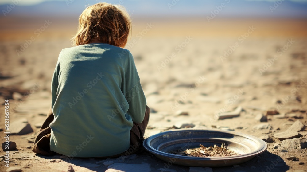 Sticker a person sitting on a beach next to a bowl of food. generative ai image.