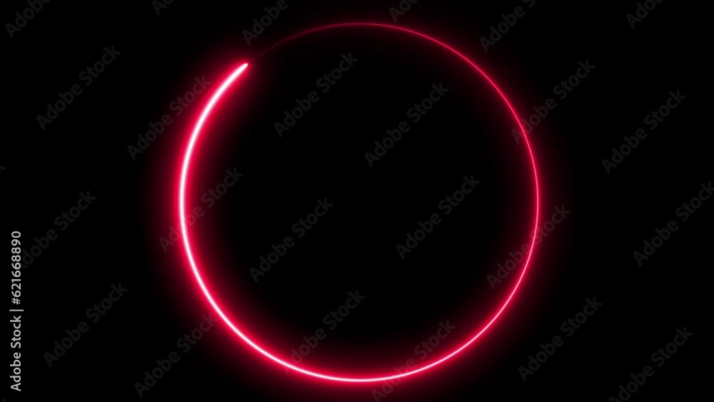 Poster circle shape frame red color glowing fluorescent neon lights and loop animation on black screen. 3d 