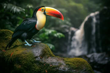 Obraz premium TOUCAN IN THE FOREST. AI ILLUSTRATION