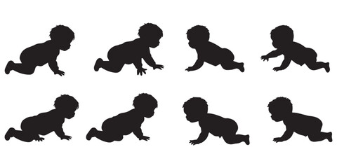 Set of Childs climbing black vector illustration