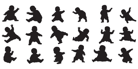 Child Climbing and walking silhouette vector illustration