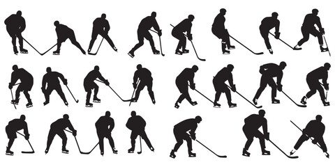 Set of silhouette hockey player vector illustration - obrazy, fototapety, plakaty