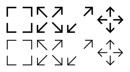 Fullscreen Icon set illustration. Expand to full screen sign and symbol. Arrows symbol