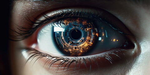 New age of AR / VR vision. AR / VR contact lenses. Digital vision. Hand edited generative AI.