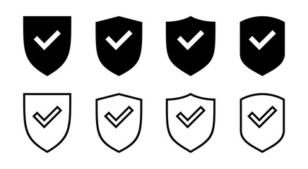 Shield check mark icon set illustration. Protection approve sign. Insurance icon