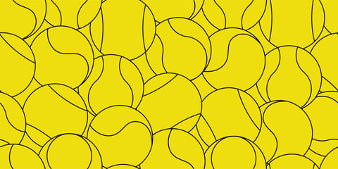 outline tennis ball seamless pattern isolated on yellow background