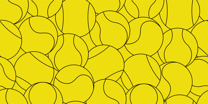 outline tennis ball seamless pattern isolated on yellow background