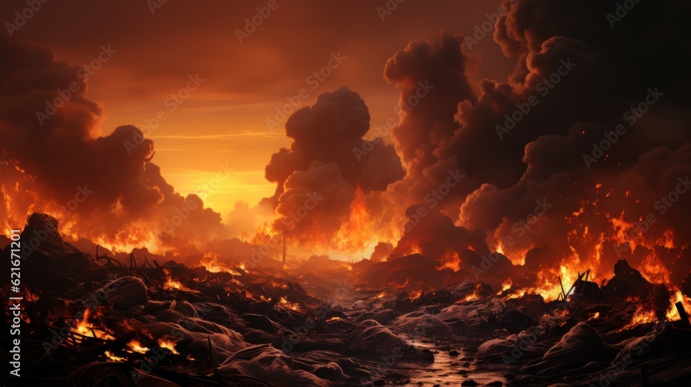 Aufkleber a picture of a fire in the middle of a field. generative ai image.