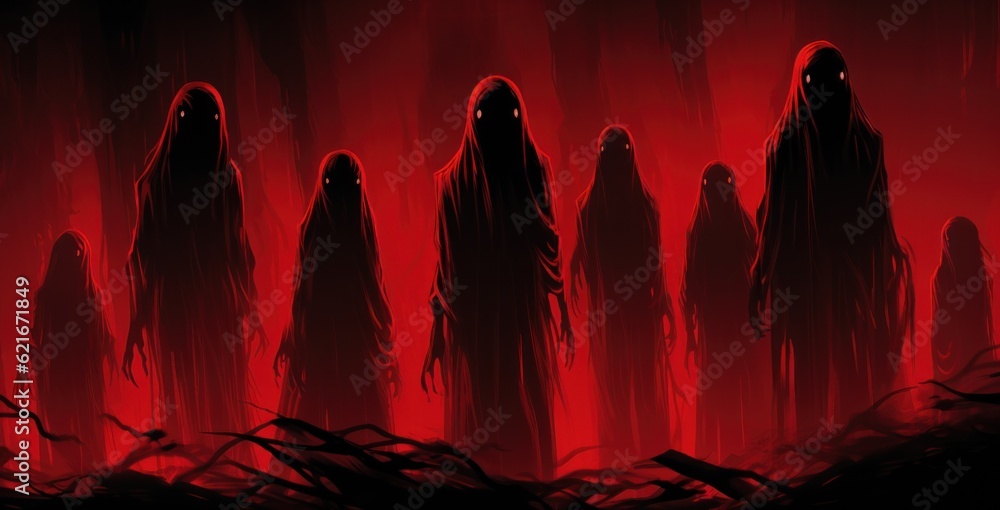 Poster a group of people standing in front of a red background. generative ai image.