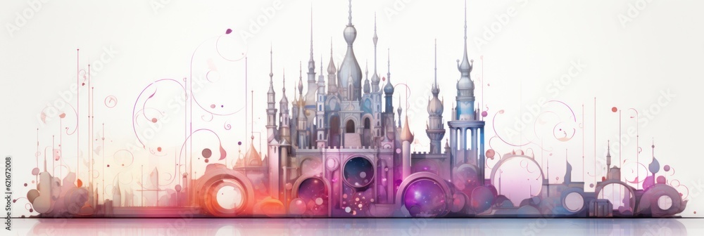 Poster a picture of a castle with a lot of windows. generative ai image.