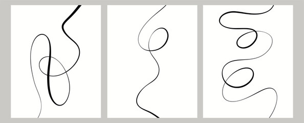 Minimalist Art Black And White Fluid Line Art Vector Set Illustration - 621672241