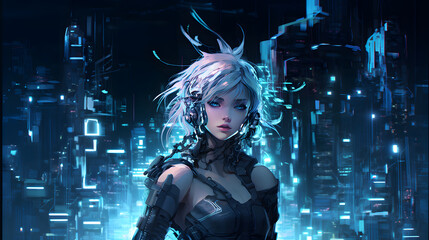 anime girl cyberpunk digital painting