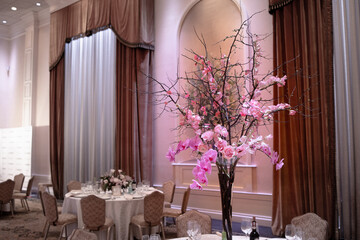 Fairytale Wedding Blush Pink Rose Orchids Cherry Blossom Branches Reception Ceremony Elegant Flower Event Flowers Events Table Settings