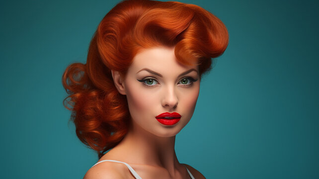 Naklejka portrait of woman with pretty red hair in 1950s style