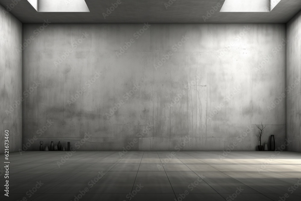 Aufkleber an empty room with a concrete wall and floor. generative ai image.
