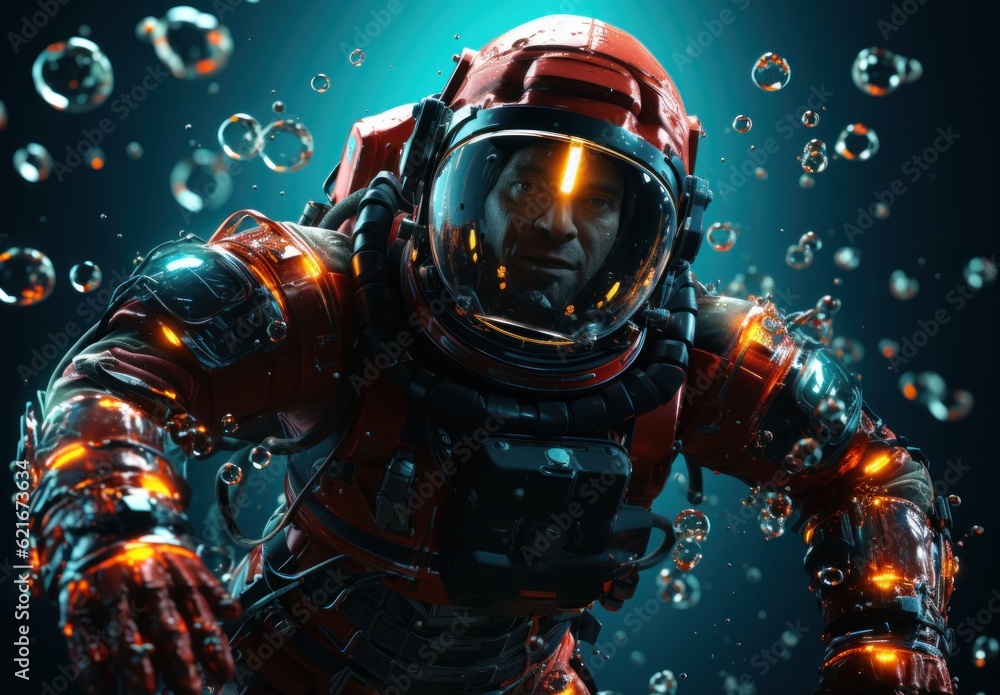 Aufkleber a man in a space suit is surrounded by bubbles. generative ai image.